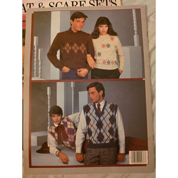 5 Leisure Arts Pattern Books Knit Argyle Sweater Hat Scarf - Picture 3 of 10